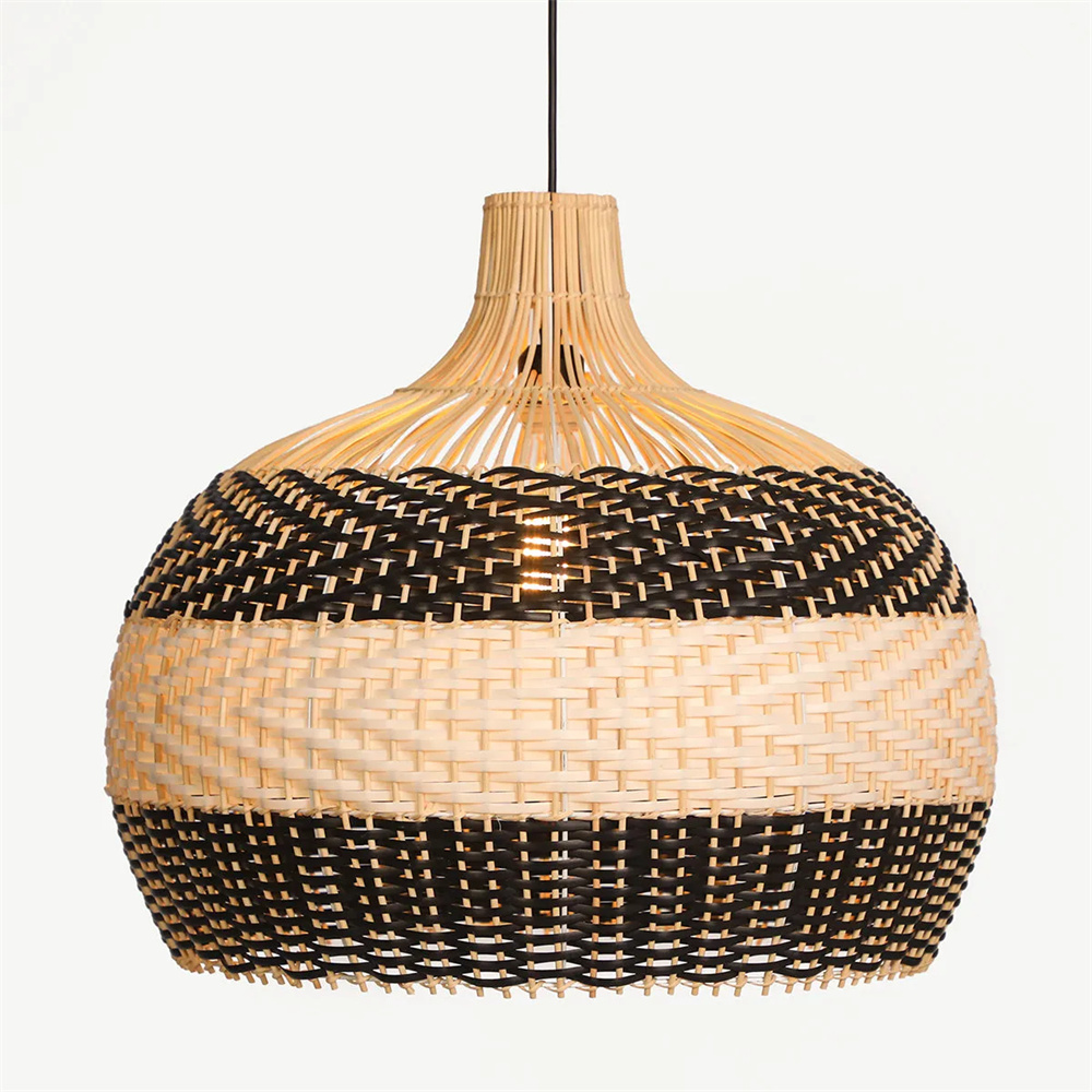 Japanese Hand-wove Rattan Pendant Light with Black and White Splicing Color for Living Room
