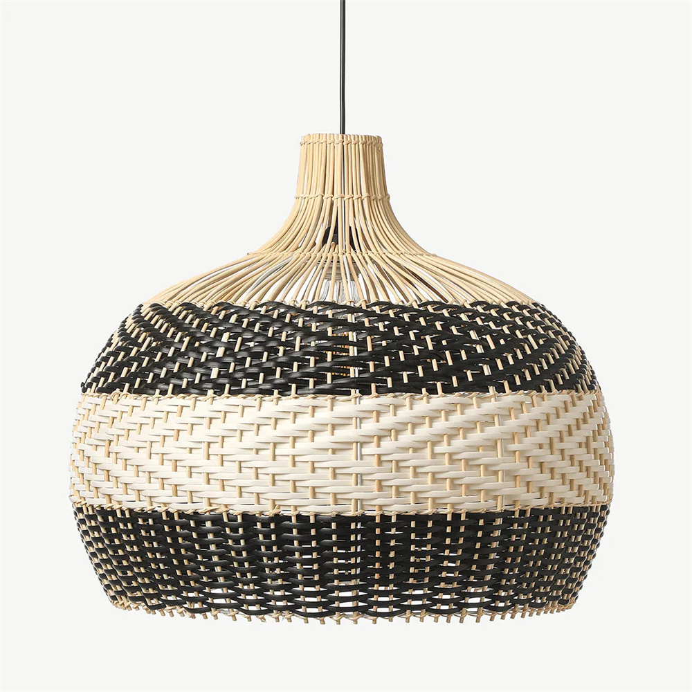 Japanese Hand-wove Rattan Pendant Light with Black and White Splicing Color for Living Room