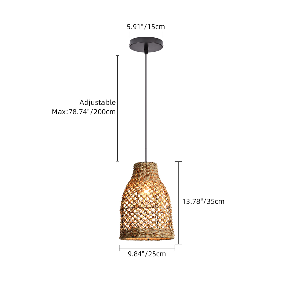 Wabi-sabi Style Hand-woven Rattan Pendant Light Bedroom Restaurant Lampshade