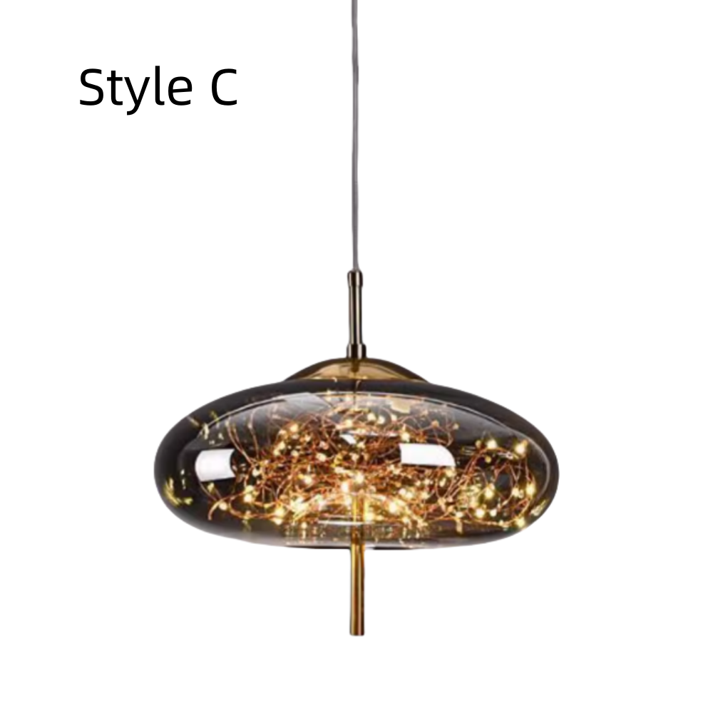 Nordic Kitchen Island Amber Glass Pendant Light Starry Sky 4-Head Chandelier