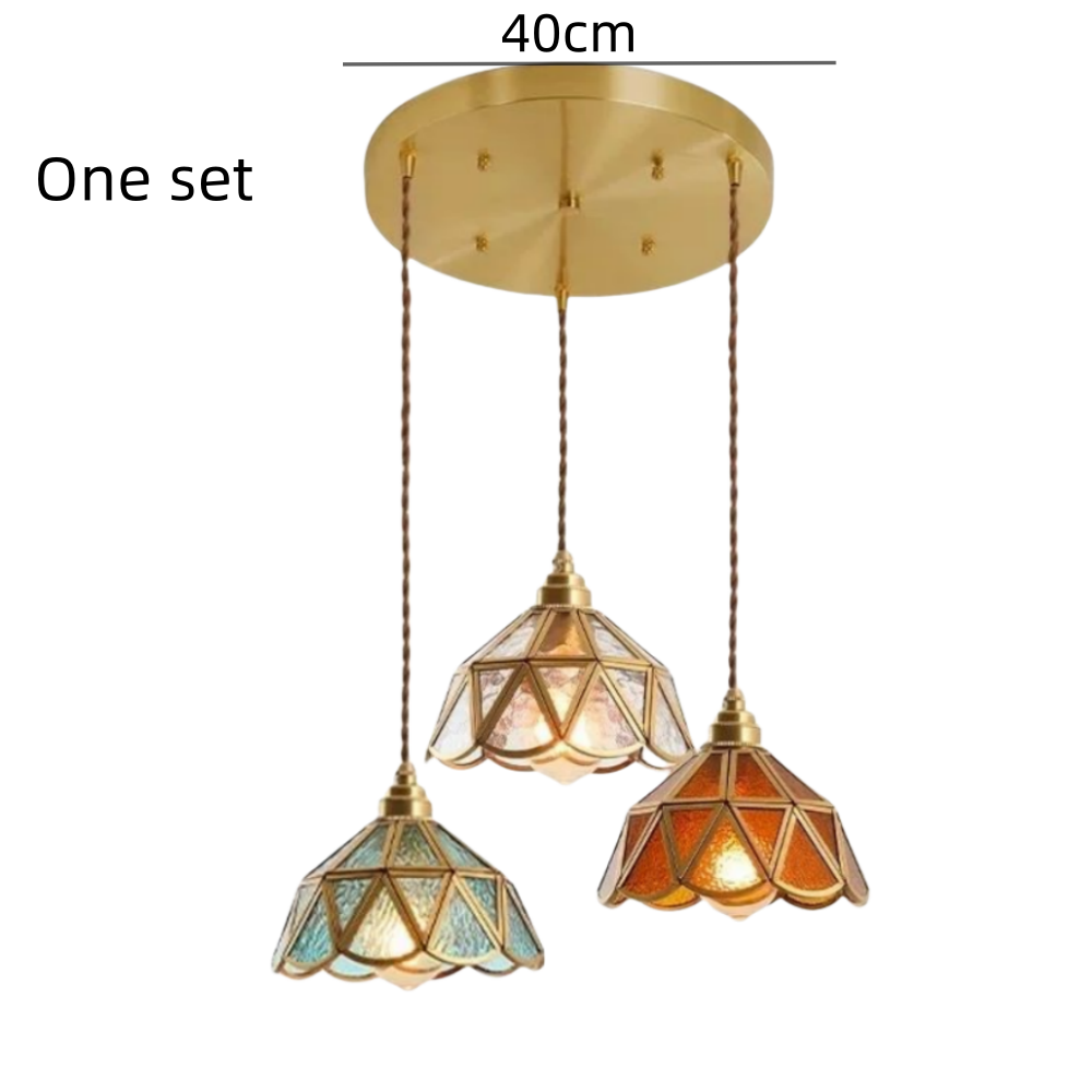 Vintage Stained Glass Brass Dining Room Pendant Light