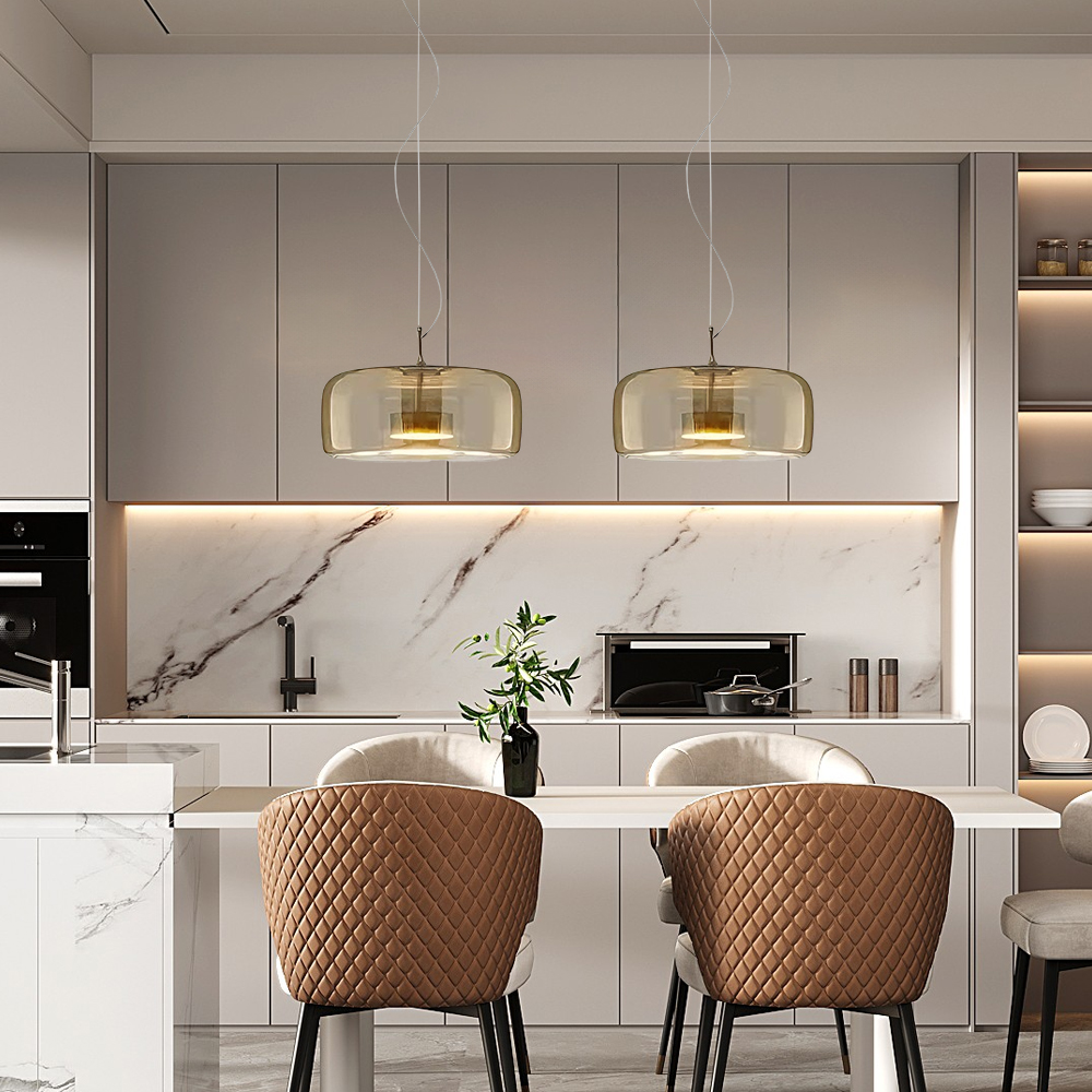 Modern Simple Dining Room Amber Glass Single Head Pendant Light