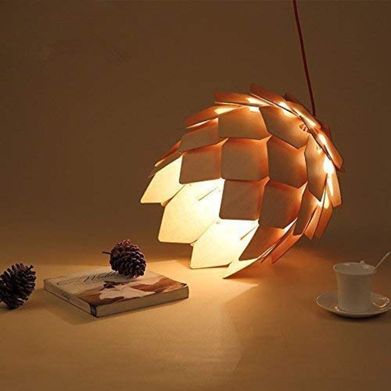 Wood Pine Cone DIY Pendant Nordic Wooden Chandelier Handcraft Ceiling Lampshade