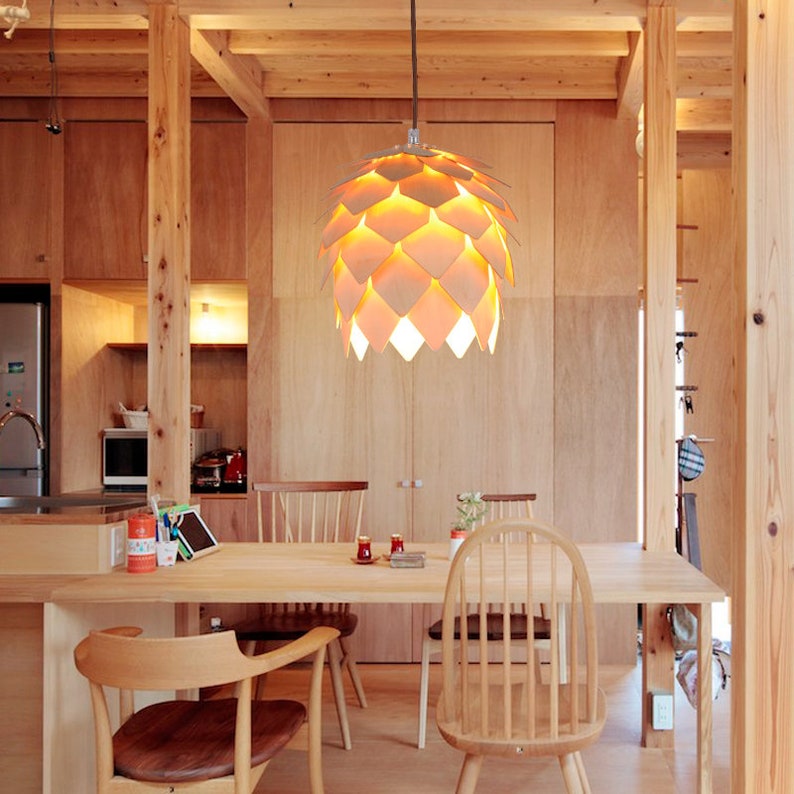 Wood Pine Cone DIY Pendant Nordic Wooden Chandelier Handcraft Ceiling Lampshade