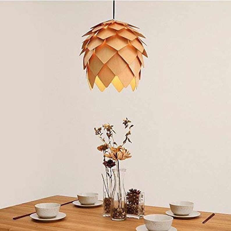 Wood Pine Cone DIY Pendant Nordic Wooden Chandelier Handcraft Ceiling Lampshade