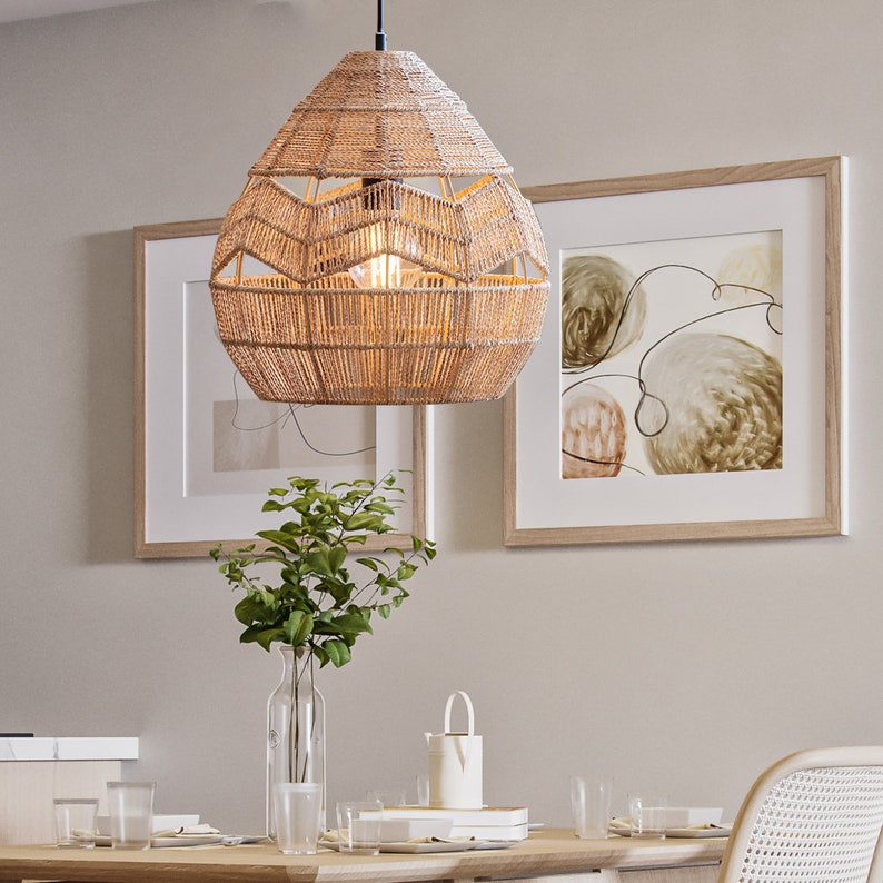 Rattan Pendant Lamp Retro Hanging Lights Rope Lampshade