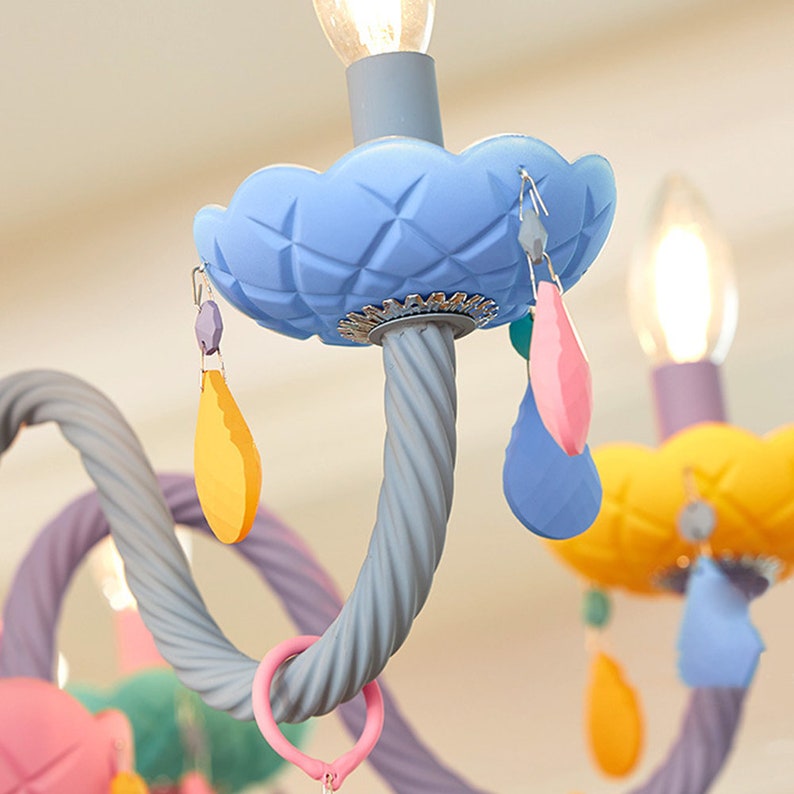 Macaron Crystal Chandelier European Candle Pendant Light Cartoon Princess Room