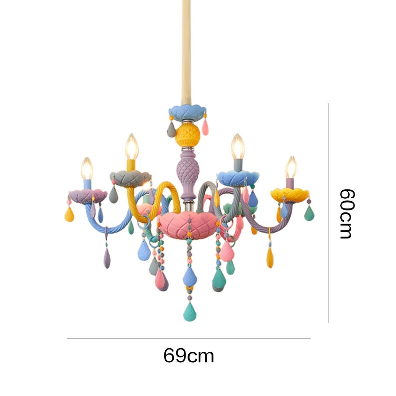Macaron Crystal Chandelier European Candle Pendant Light Cartoon Princess Room
