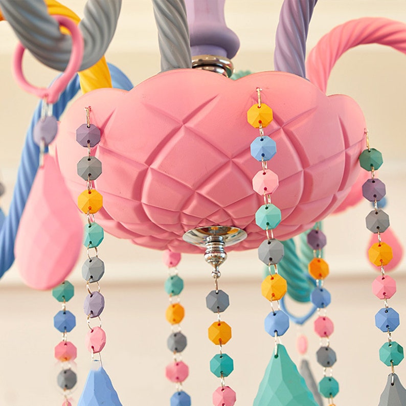 Macaron Crystal Chandelier European Candle Pendant Light Cartoon Princess Room