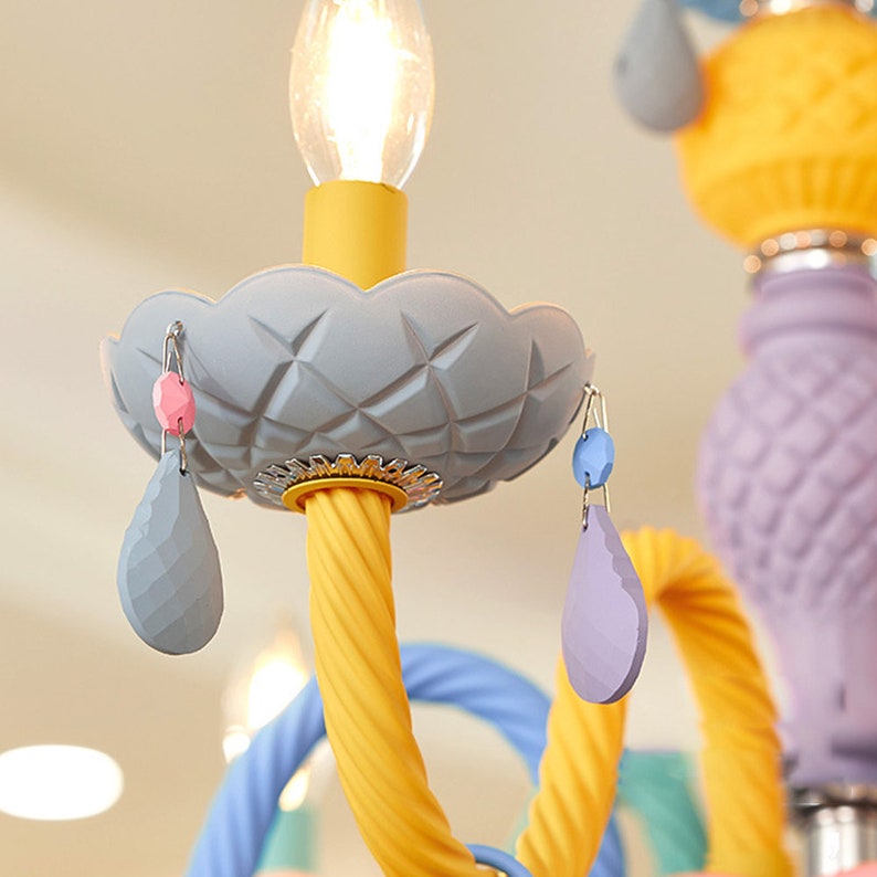 Macaron Crystal Chandelier European Candle Pendant Light Cartoon Princess Room