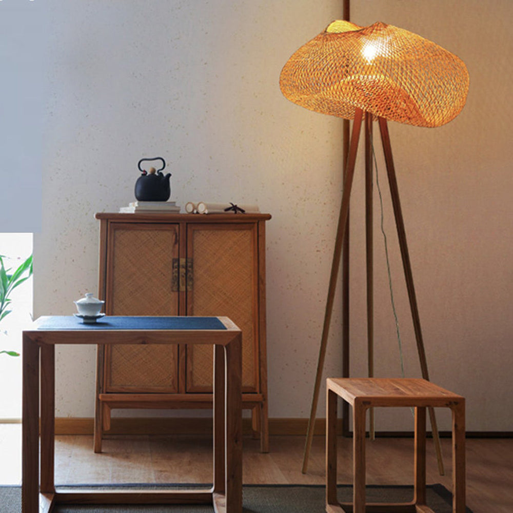 Bamboo Retro Style Tripod Floor Lamp