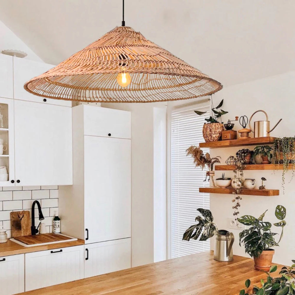 Rattan Cone Shaped Suspension Light Simplicity