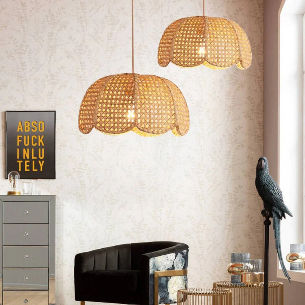 Rattan Scalloped Dome Pendant Lampshade Simplicity