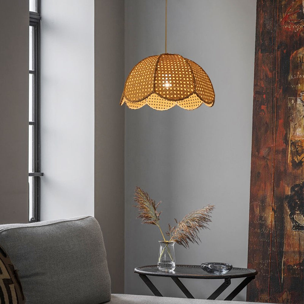 Rattan Scalloped Dome Pendant Lampshade Simplicity