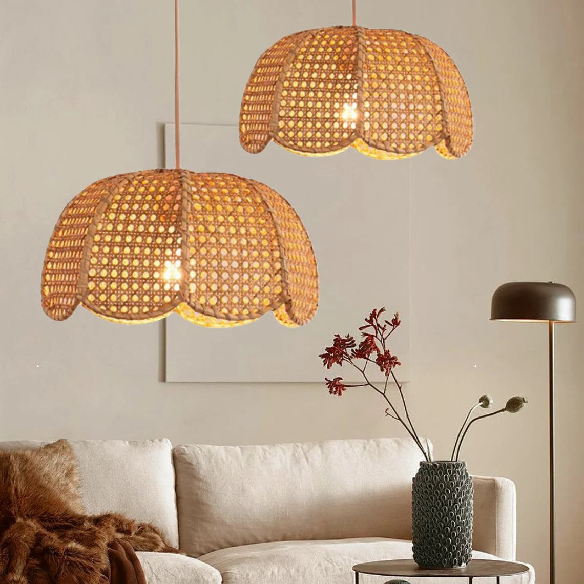 Rattan Scalloped Dome Pendant Lampshade Simplicity