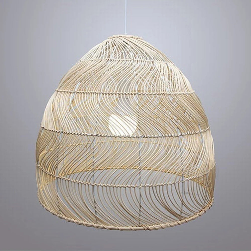 Rattan Cloche Pendant Lighting Fixture Boho Style