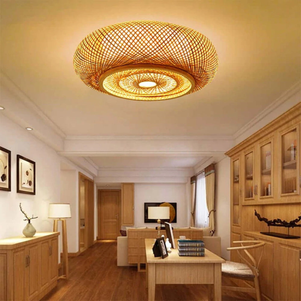 Post Modern Simple Drum Bamboo Ceiling Light