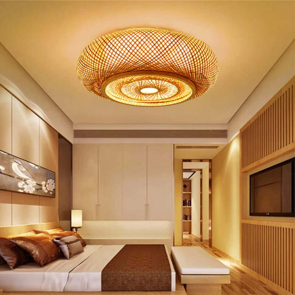 Post Modern Simple Drum Bamboo Ceiling Light