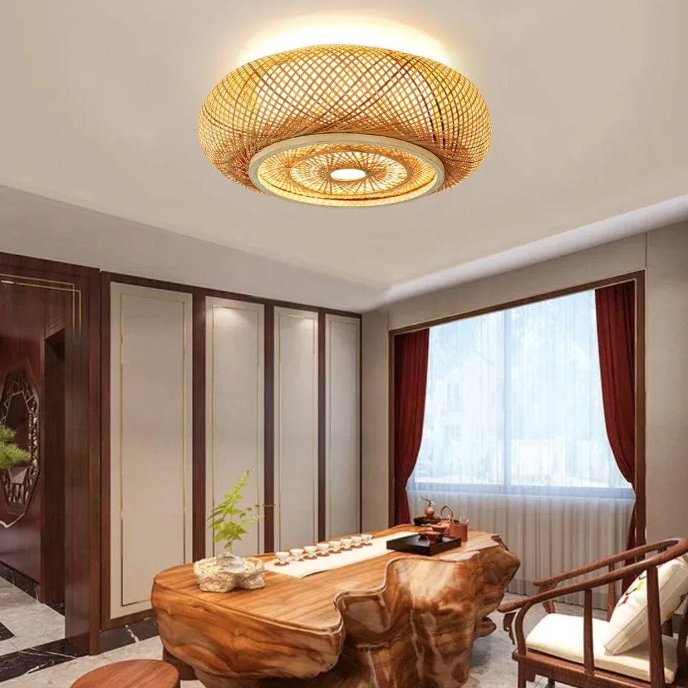 Post Modern Simple Drum Bamboo Ceiling Light