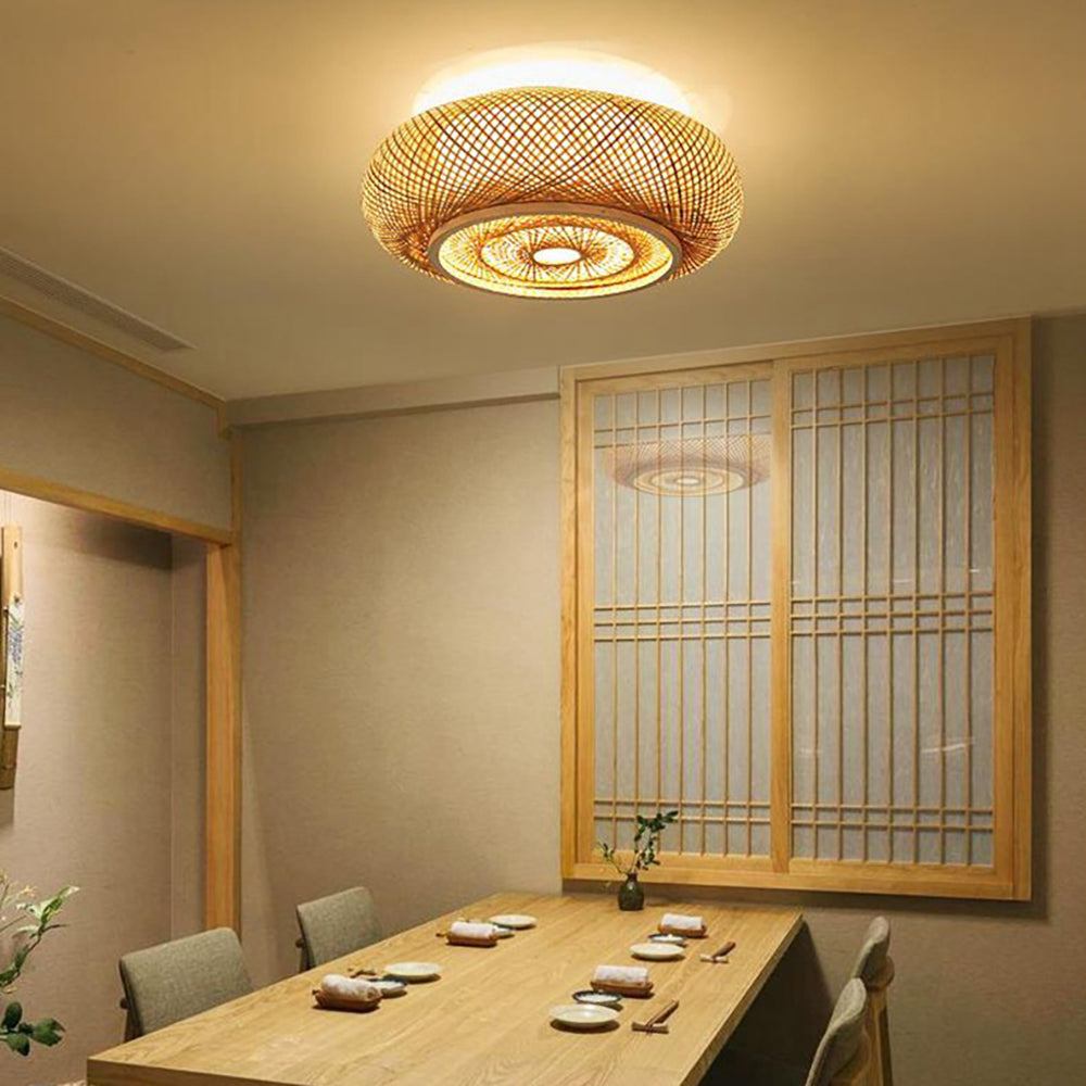 Post Modern Simple Drum Bamboo Ceiling Light