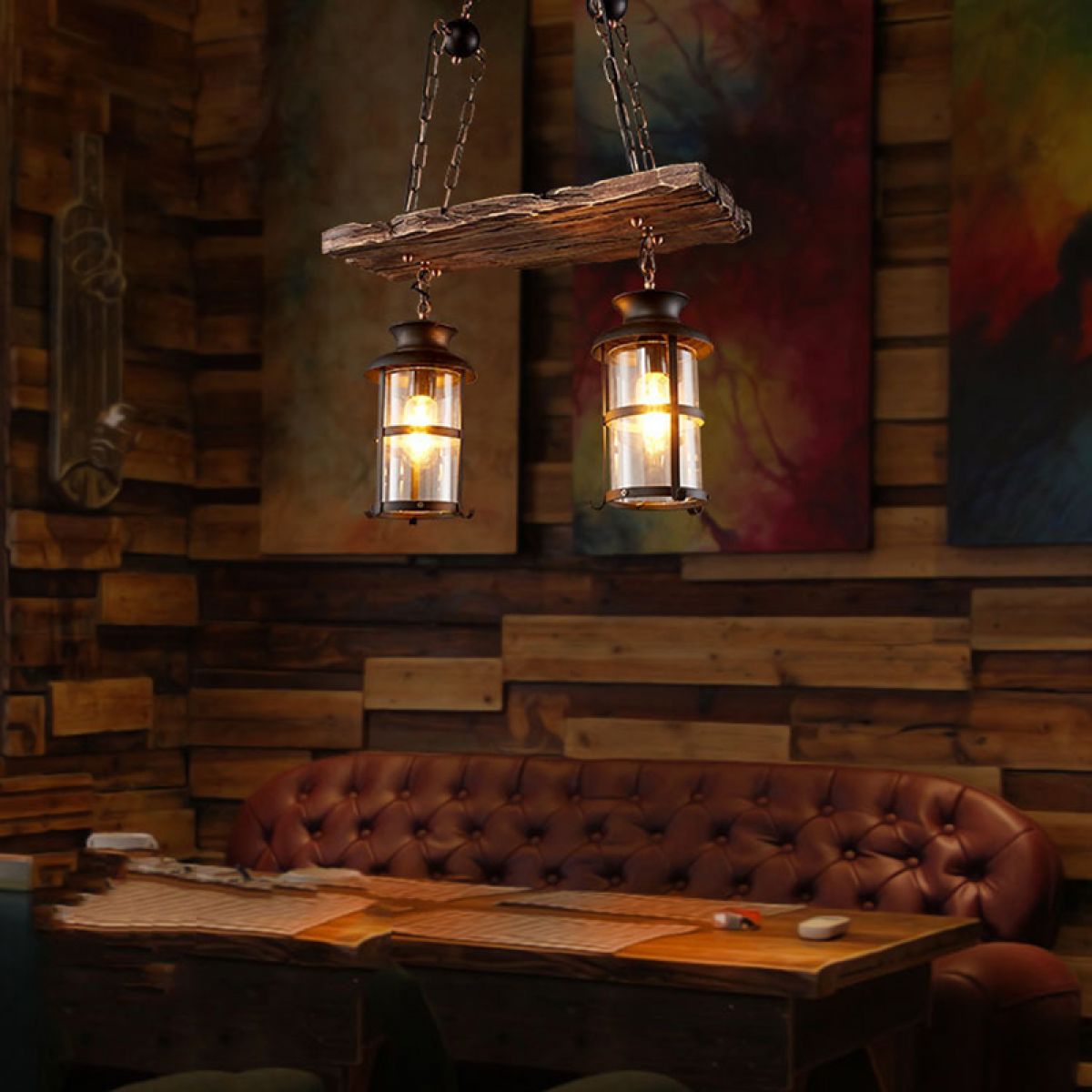 Industrial Wood Hanging Ceiling Lights