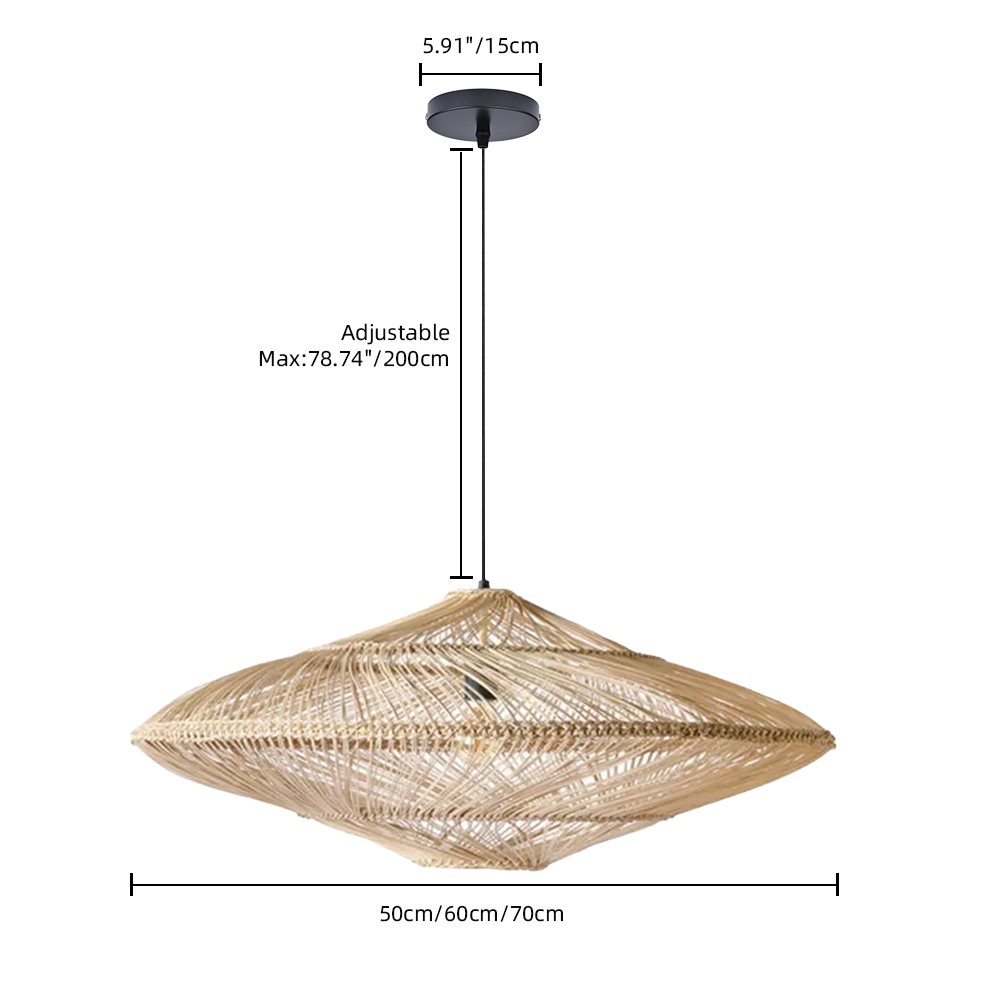 Wabi-sabi Rattan Flying Saucer Shaped Chandelier Dining Room Lampshade