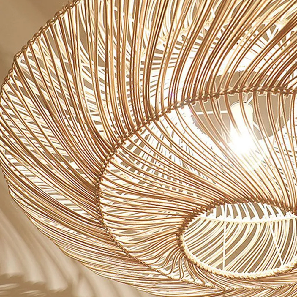 Wabi-sabi Rattan Flying Saucer Shaped Chandelier Dining Room Lampshade