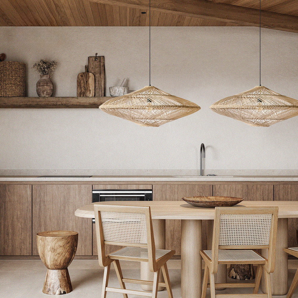 Wabi-sabi Rattan Flying Saucer Shaped Chandelier Dining Room Lampshade