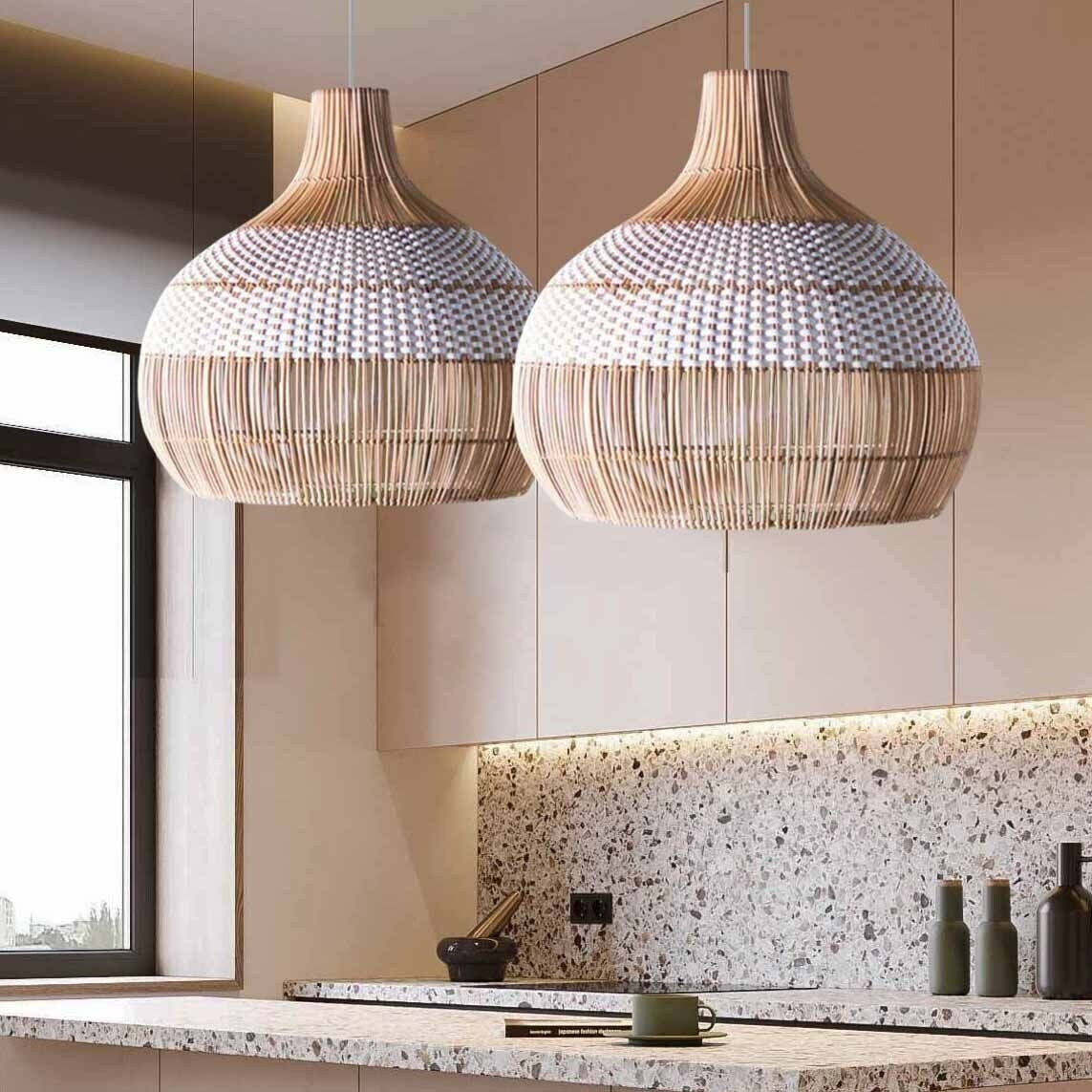 White Rattan Pendant Light Woven Rattan Lampshade