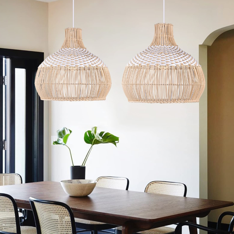 White Rattan Pendant Light Woven Rattan Lampshade