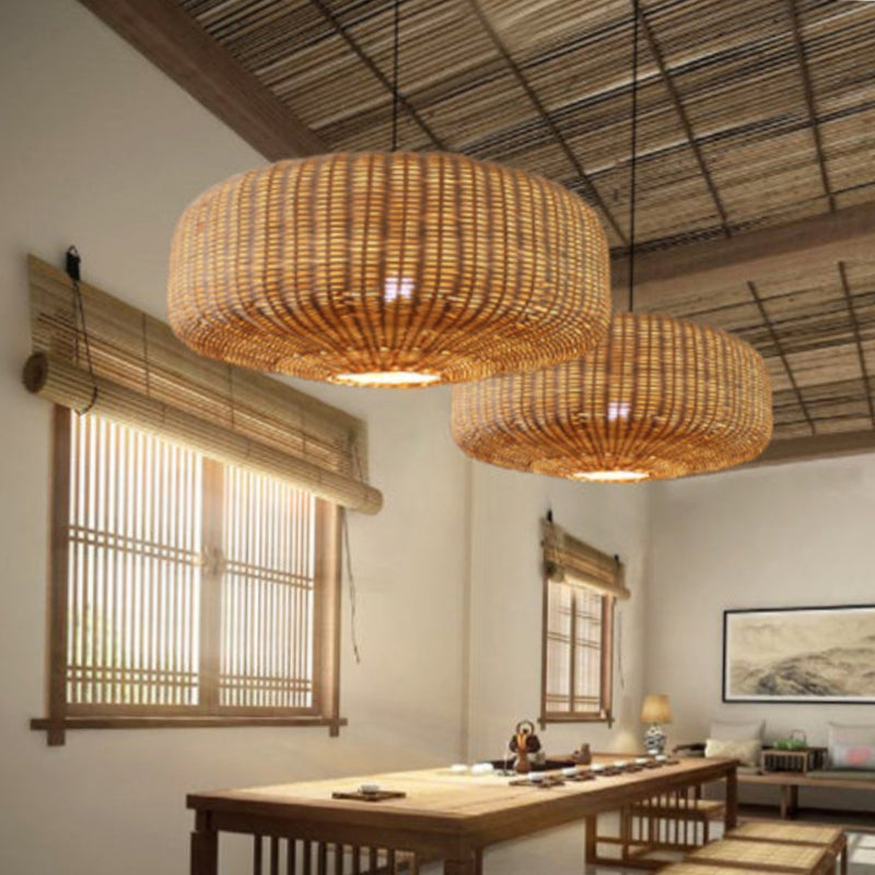 Woven Rattan Pendant Lighting Countryside Style