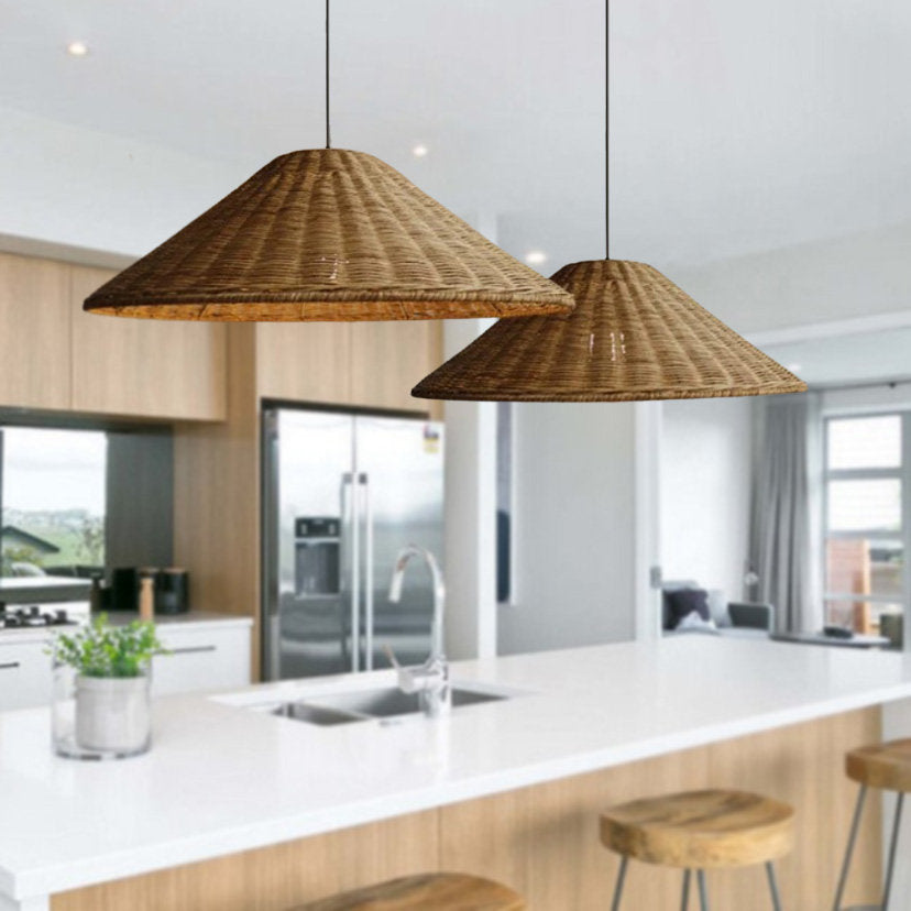 Wicker Cone Lamp Shade Hanging Rattan Pendant Light