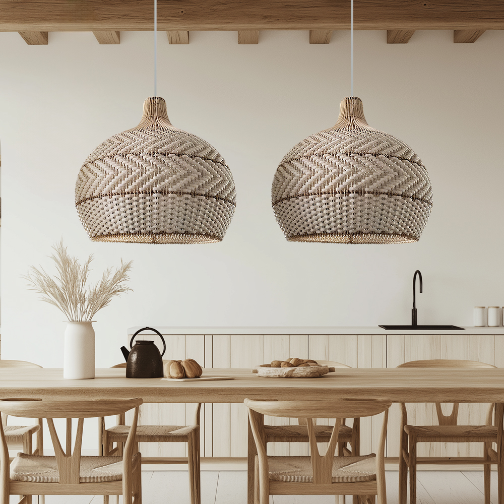 Japanese-style White Rattan Pendant Light For Dining Room