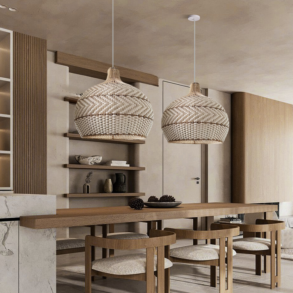 Japanese-style White Rattan Pendant Light For Dining Room