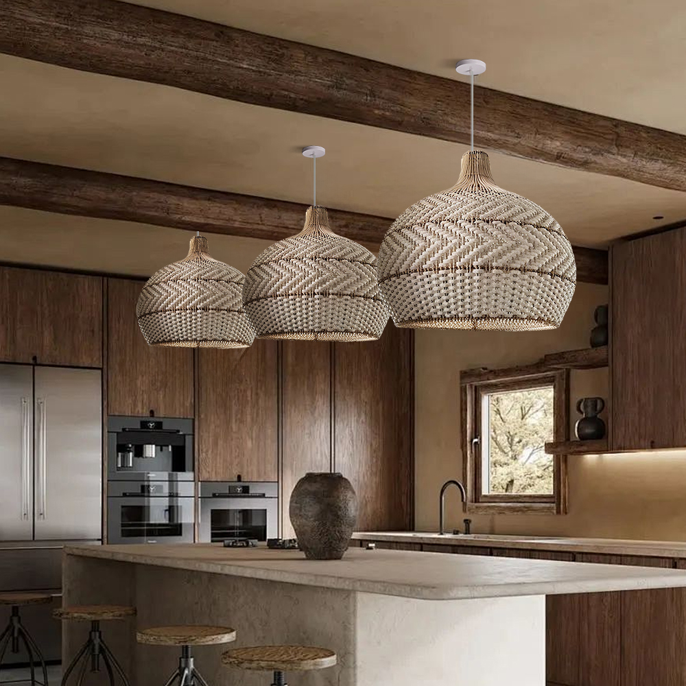 Japanese-style White Rattan Pendant Light For Dining Room