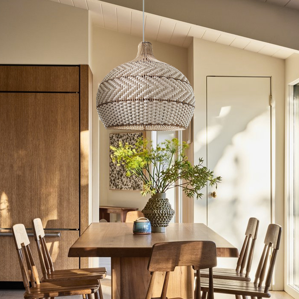 Japanese-style White Rattan Pendant Light For Dining Room