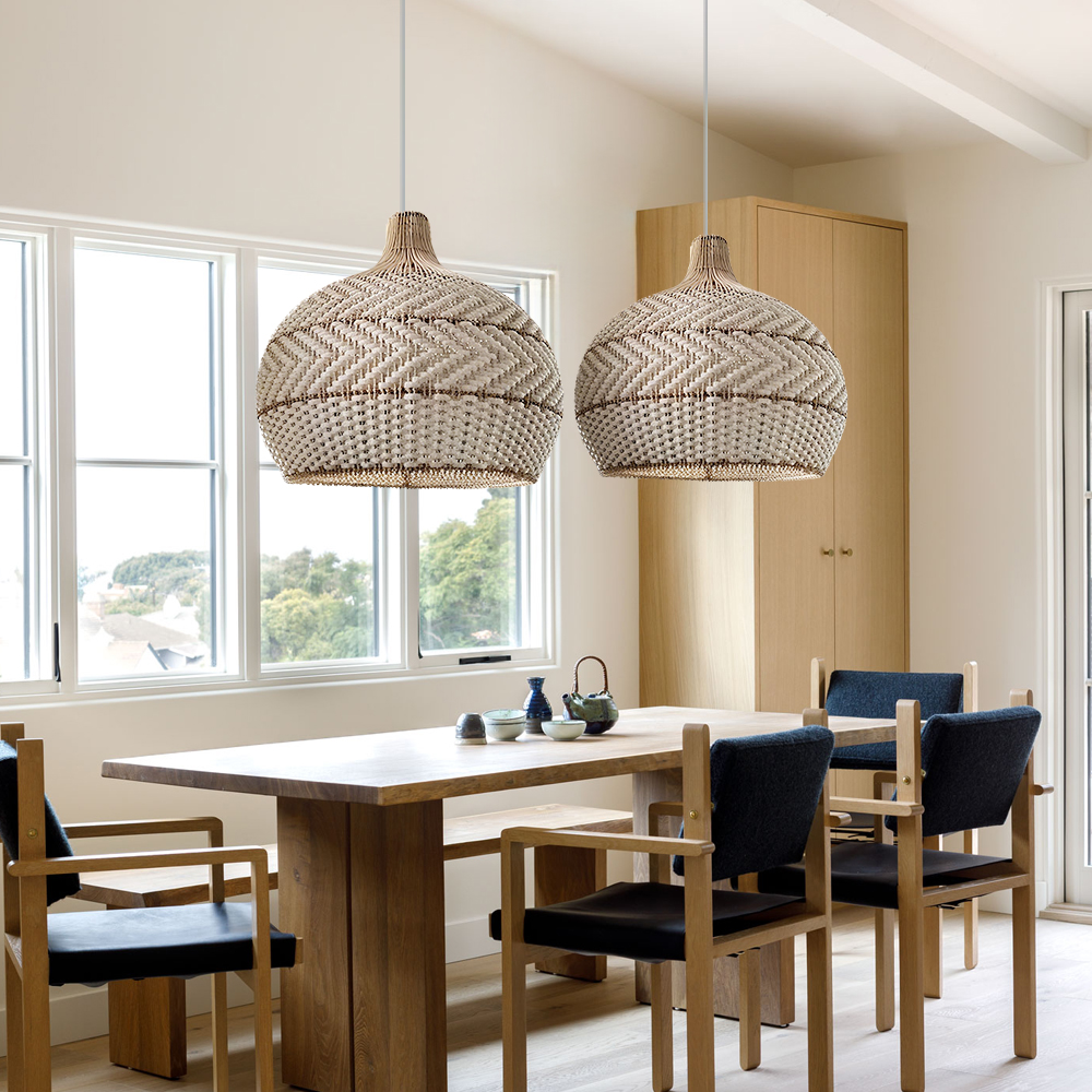 Japanese-style White Rattan Pendant Light For Dining Room