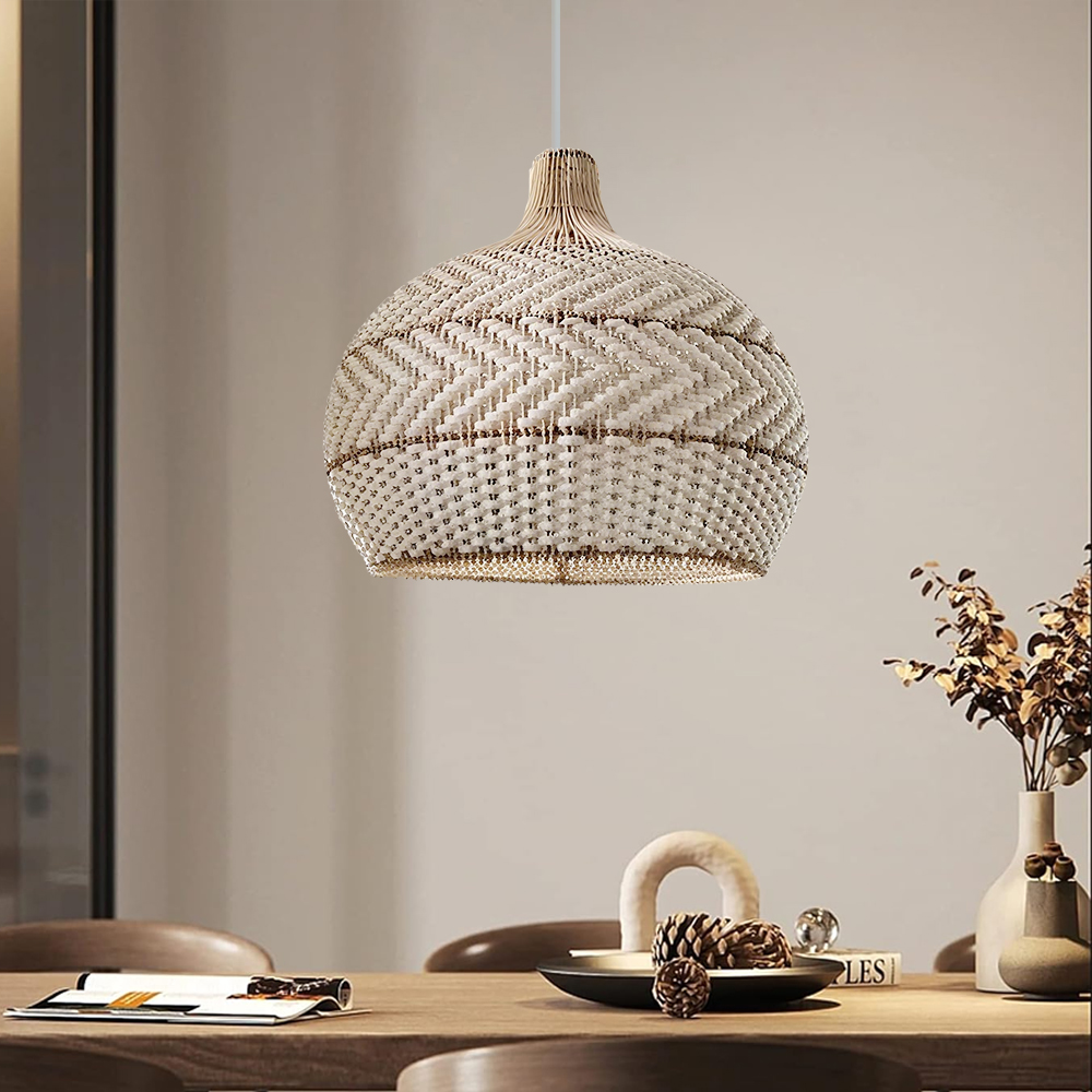 Japanese-style White Rattan Pendant Light For Dining Room