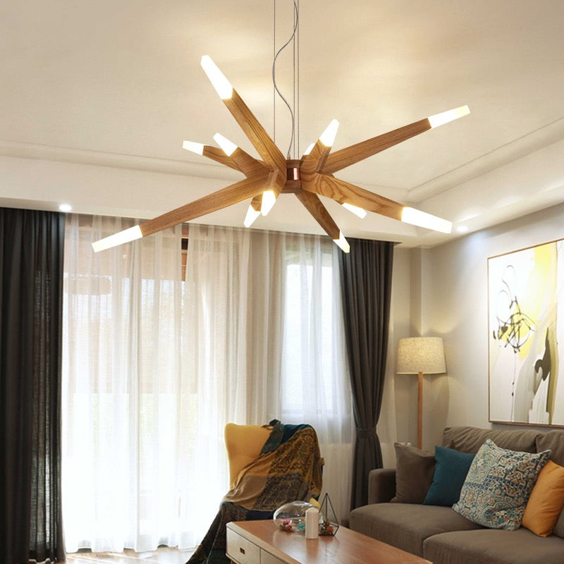 Wood Sputnik Chandelier Contemporary Pendant Light