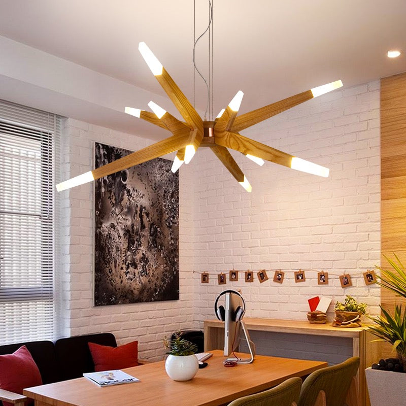 Wood Sputnik Chandelier Contemporary Pendant Light