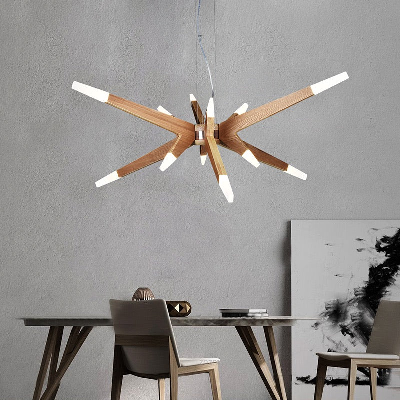 Wood Sputnik Chandelier Contemporary Pendant Light