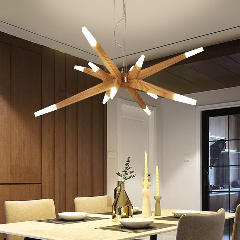 Wood Sputnik Chandelier Contemporary Pendant Light