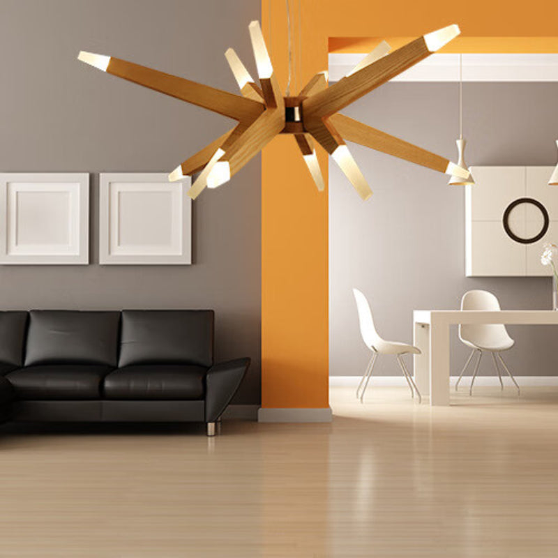 Wood Sputnik Chandelier Contemporary Pendant Light
