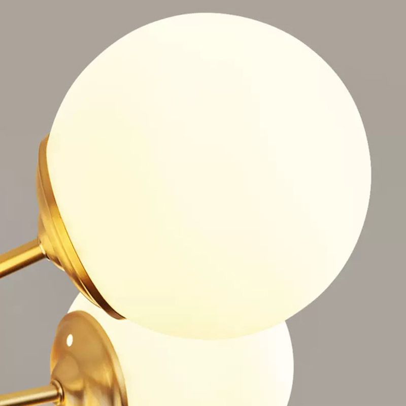 12-Light Golden Molecular Shaped Chandelier Lamp White Glass Ball Shade