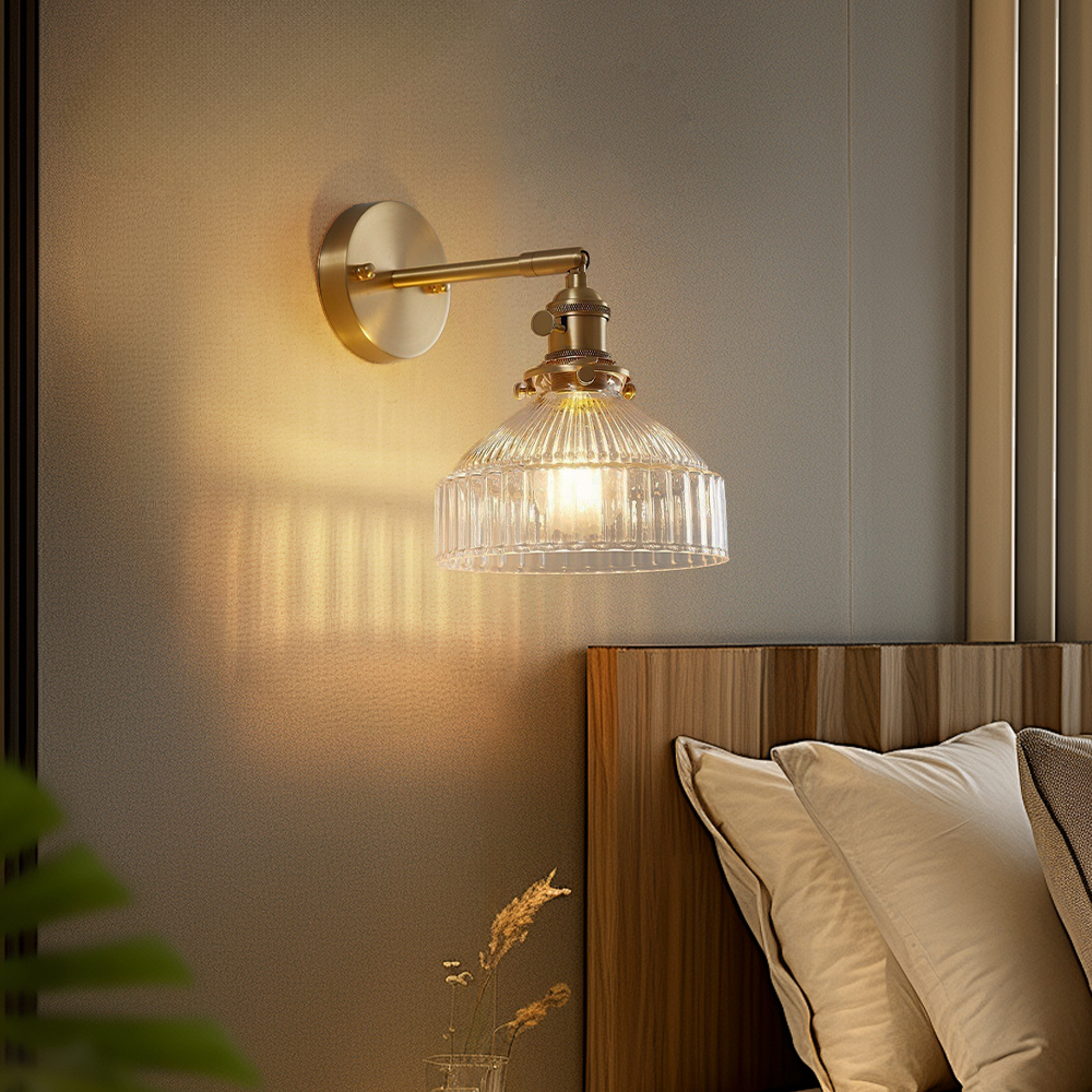Retro Bedroom Bedside Living Room Ribbed Glass Wall Lamp