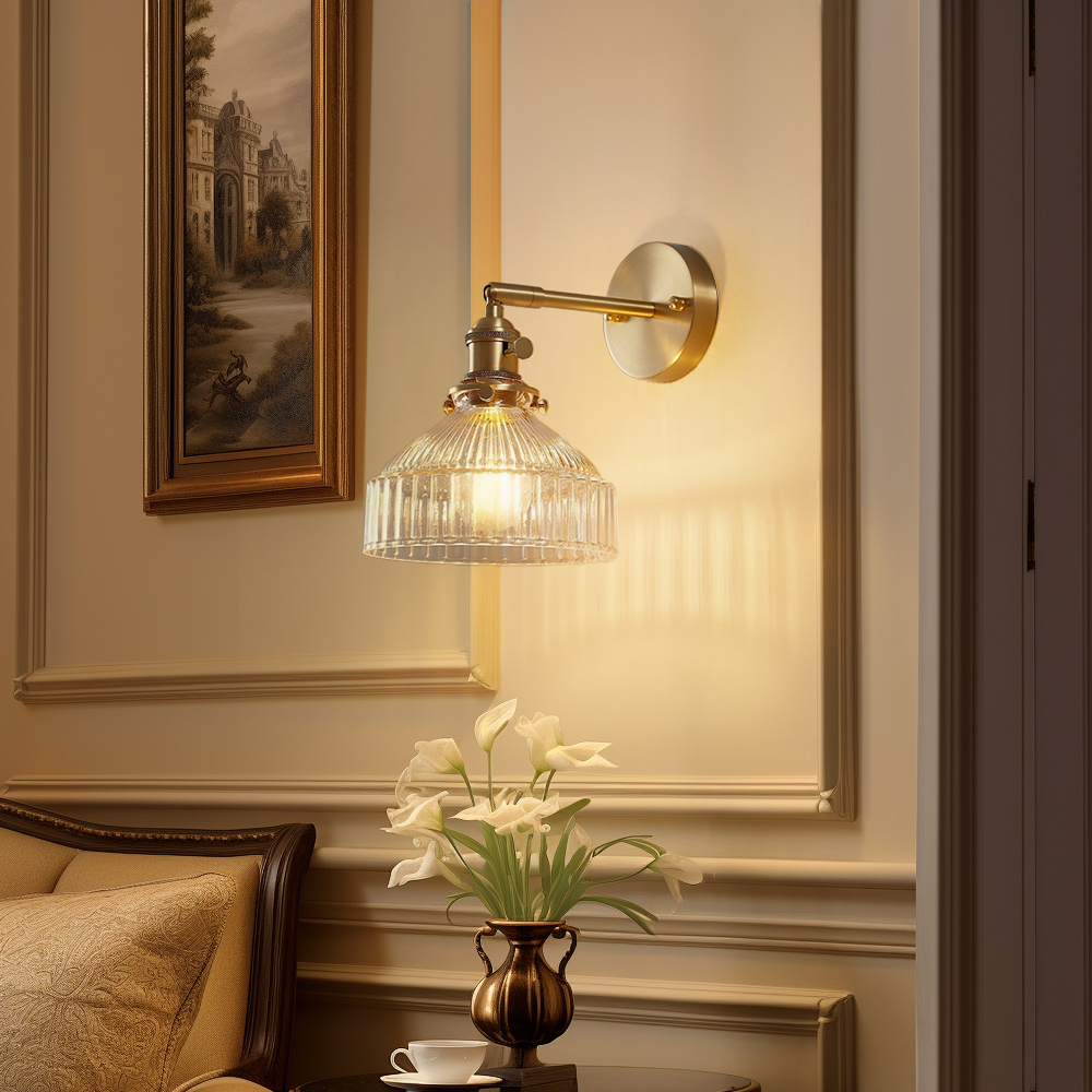 Retro Bedroom Bedside Living Room Ribbed Glass Wall Lamp