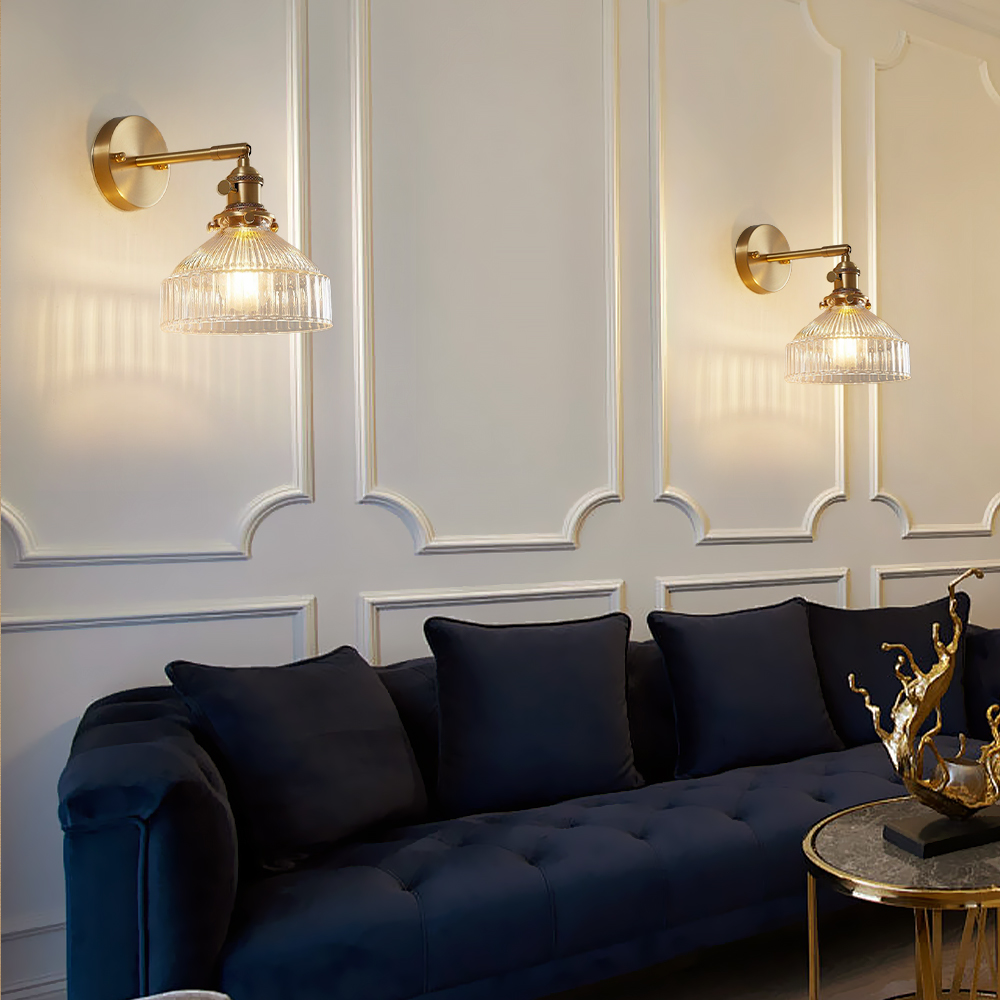 Retro Bedroom Bedside Living Room Ribbed Glass Wall Lamp