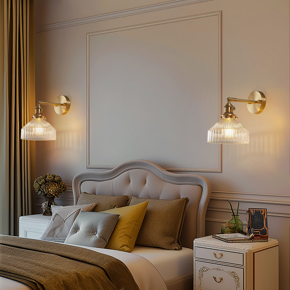 Retro Bedroom Bedside Living Room Ribbed Glass Wall Lamp