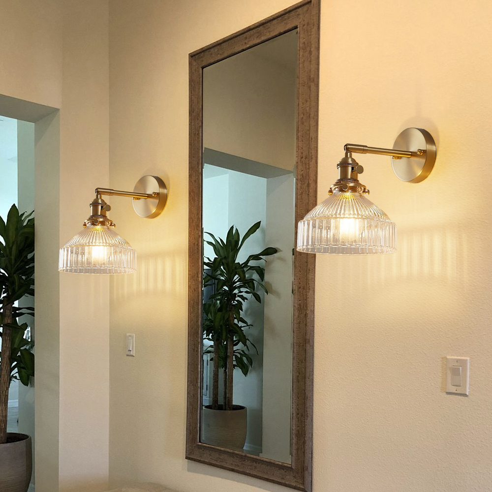 Retro Bedroom Bedside Living Room Ribbed Glass Wall Lamp