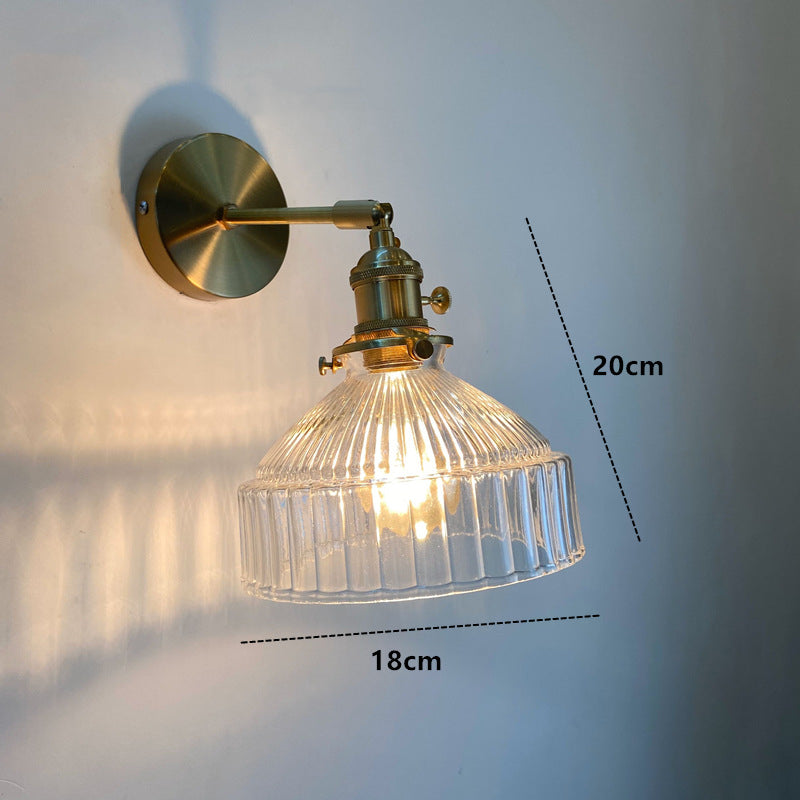 Ribbed Glass Wall Light Sconce in Gold Finish for Bedroom